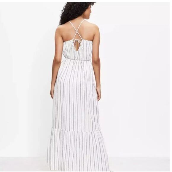 LOFT NWT Shimmer Stripe Tie Back Maxi Dress Boho - Whisper White - Size Medium - Picture 3 of 10